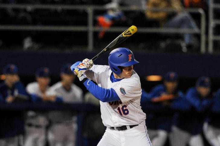 Justin Shafer bats during Florida’s 4-0 win against Maryland on Feb. 14 at McKethan Stadium.
