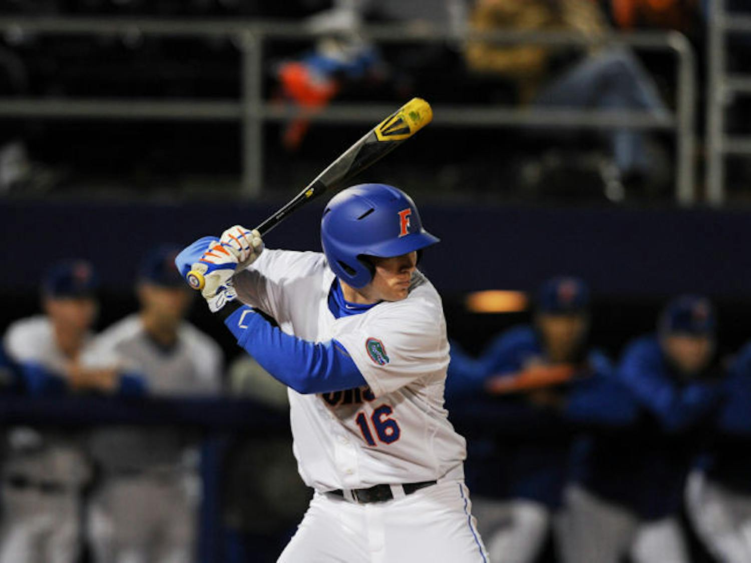 Justin Shafer bats during Florida’s 4-0 win against Maryland on Feb. 14 at McKethan Stadium.