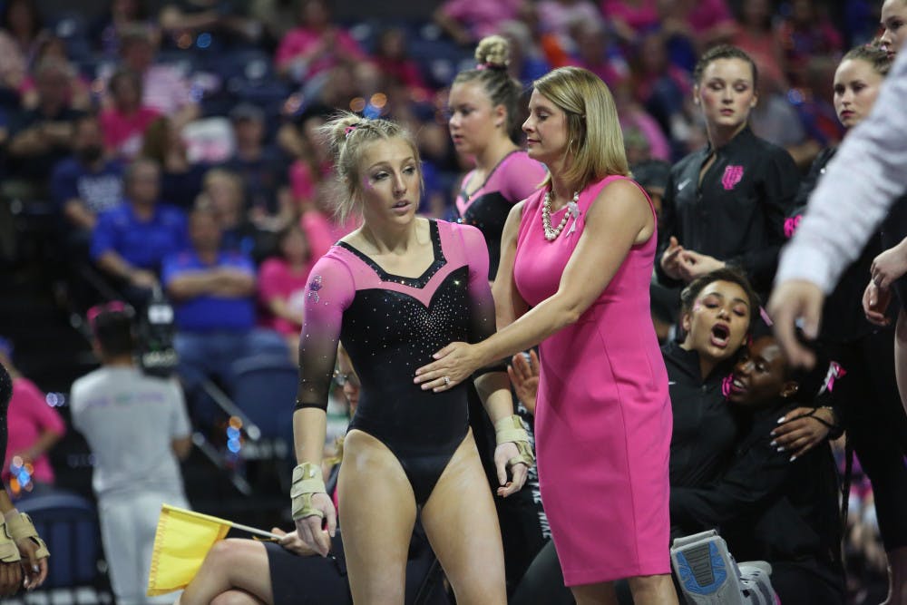 Florida senior Alex McMurtry stumbled and fell during her floor routine at the SEC Championships. The Gators eventually finished third in the meet behind LSU and Alabama. 