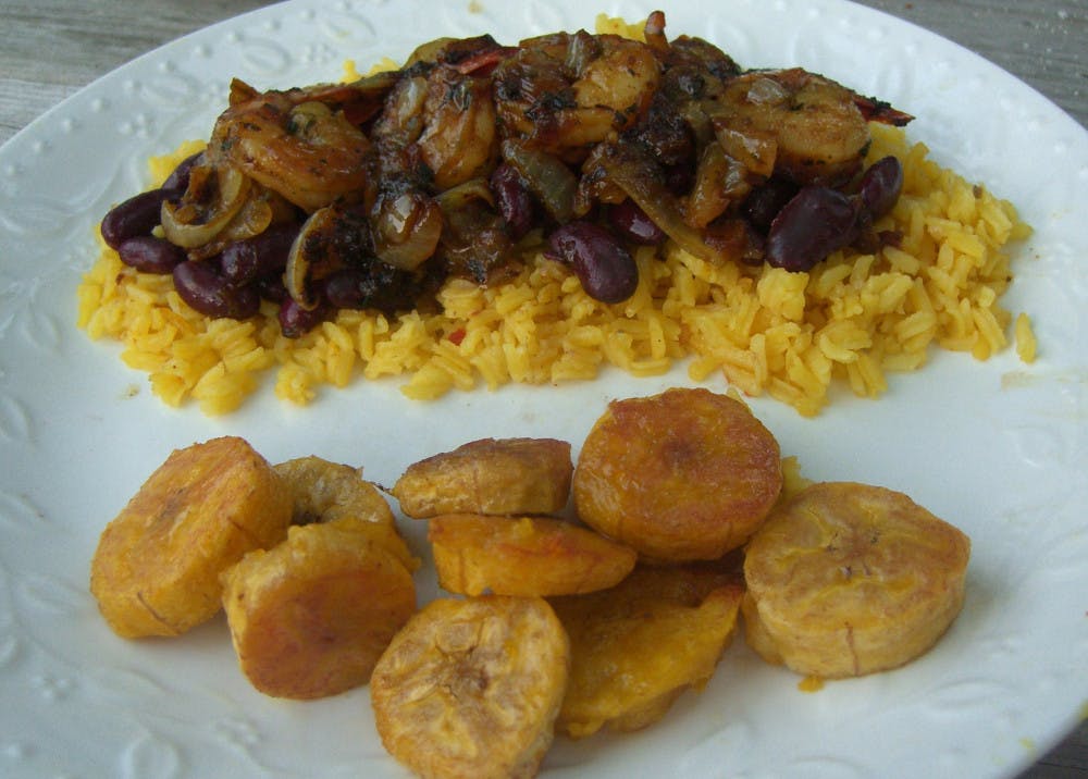 Parsley Shrimp, Plantains, Beans and Rice