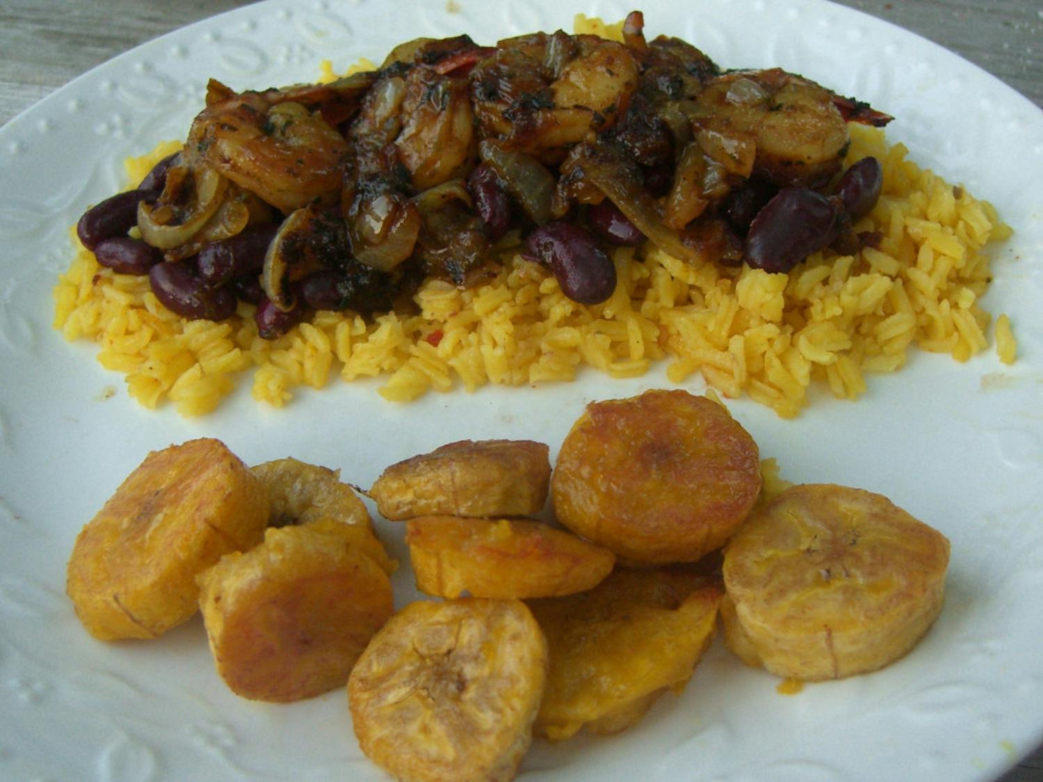 Parsley Shrimp, Plantains, Beans and Rice