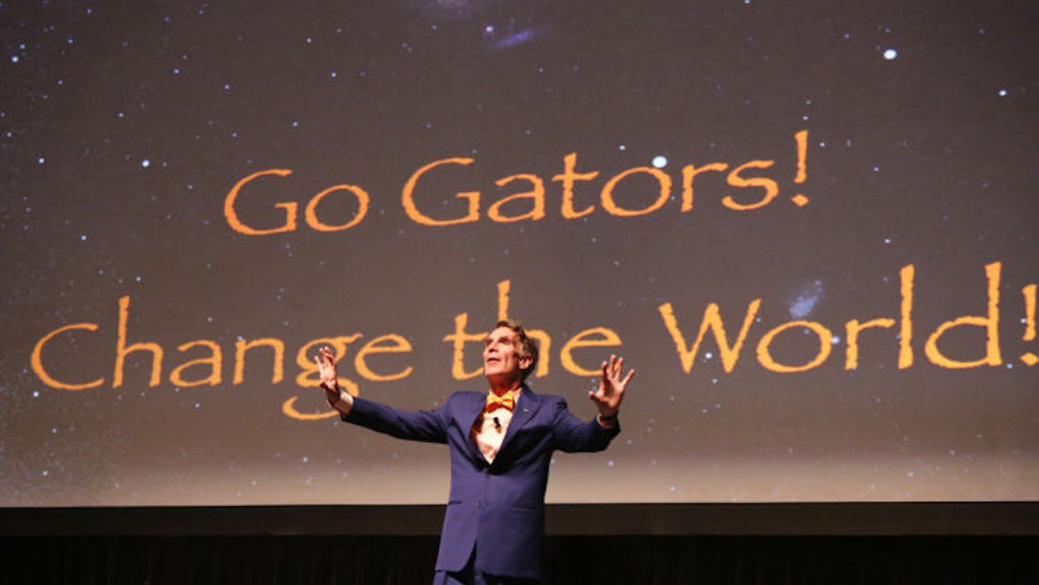 The Accent Speakers Bureau hosted Bill Nye at the Phillips Center for the Performing Arts in 2013. Nye spoke to a full house about sundials and outer space.