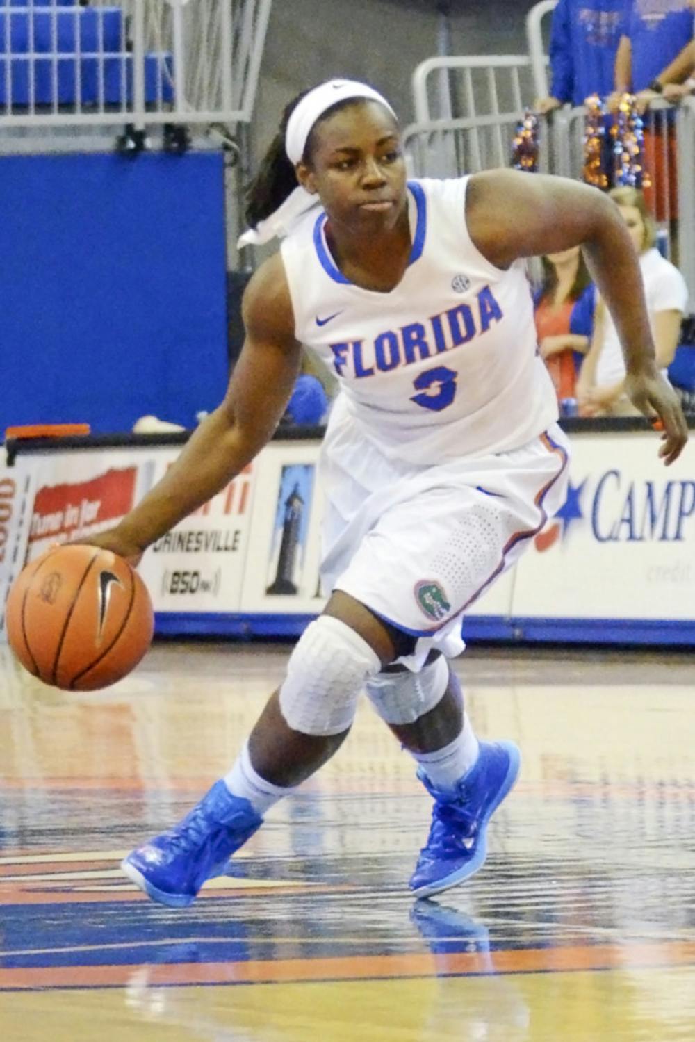 <p>January Miller drives into the lane during Florida's win against Jacksonville on Nov. 14.</p>
