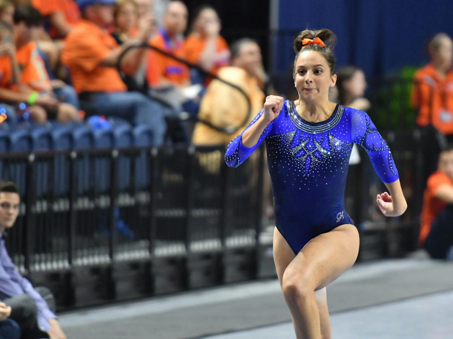 Senior Rachel Slocum tied for a first-place finish in vault during the NCAA Regionals on April 7. She and two other seniors competed in their last meet during the Super Six on Saturday.