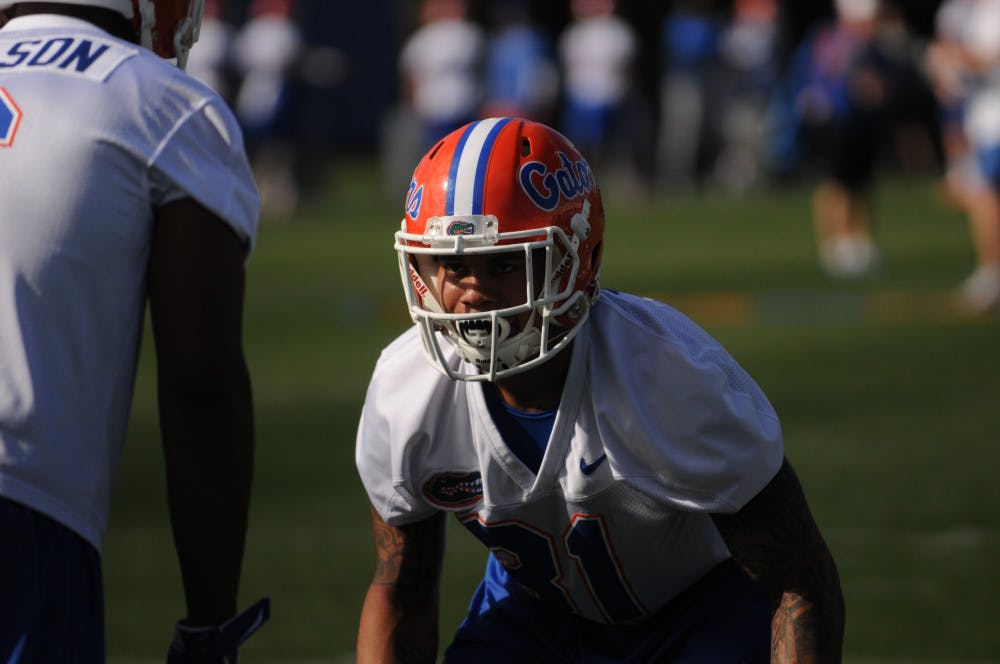 <p>UF cornerback Jalen Tabor participates in Spring practice on March 11, 2016, at the Sanders Practice Facility. </p>