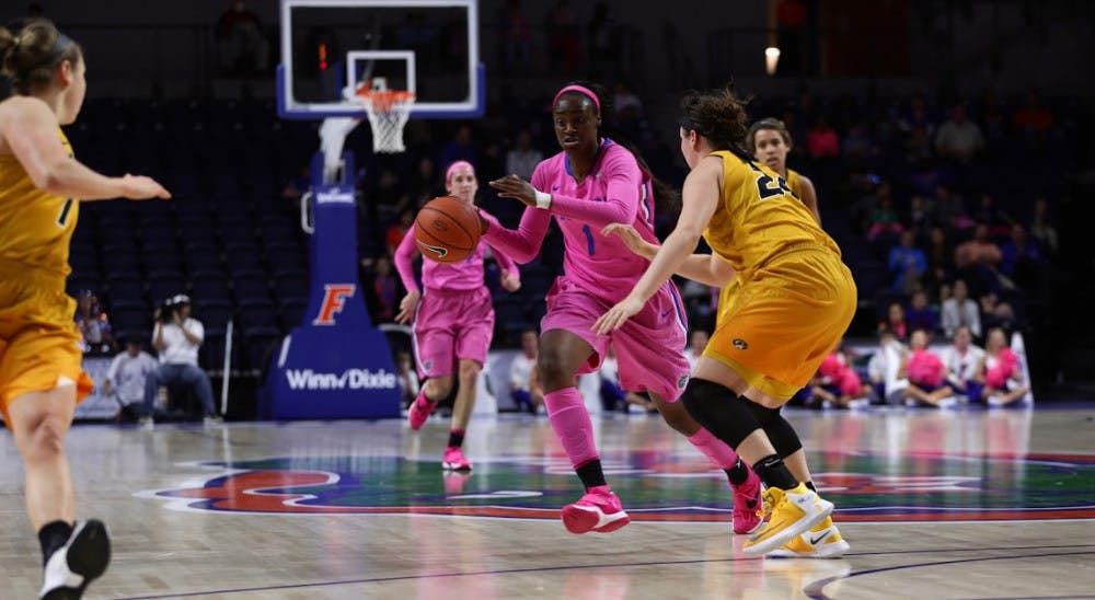 UF forward Ronni Williams dribbles during Florida's 74-67 loss to Missouri on Feb. 16, 2017, in the O'Connell Center.
