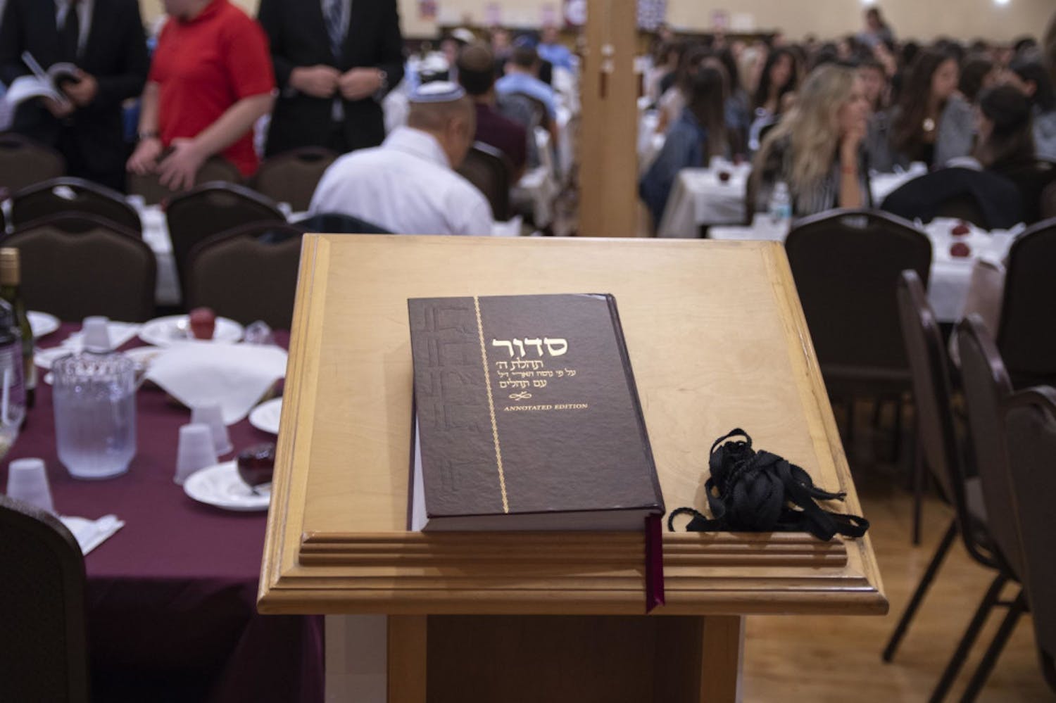Prayer books are laid out at the Lubavitch Chabad Jewish Student and Community Center for the Rosh Hashanah service. Around 650 members of the community and students attended the holiday service Sunday night.