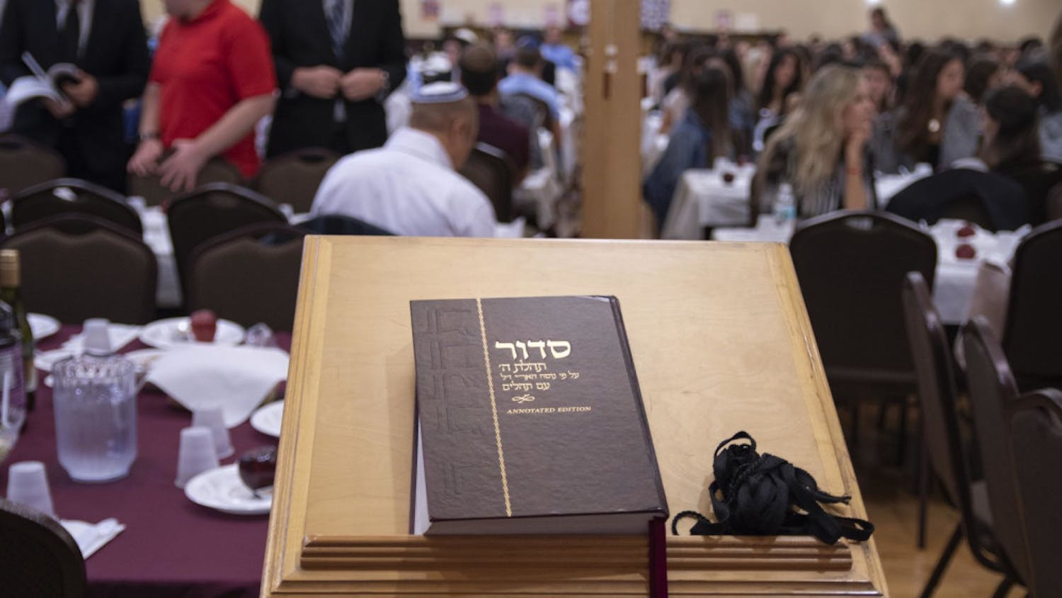 Prayer books are laid out at the Lubavitch Chabad Jewish Student and Community Center for the Rosh Hashanah service. Around 650 members of the community and students attended the holiday service Sunday night.