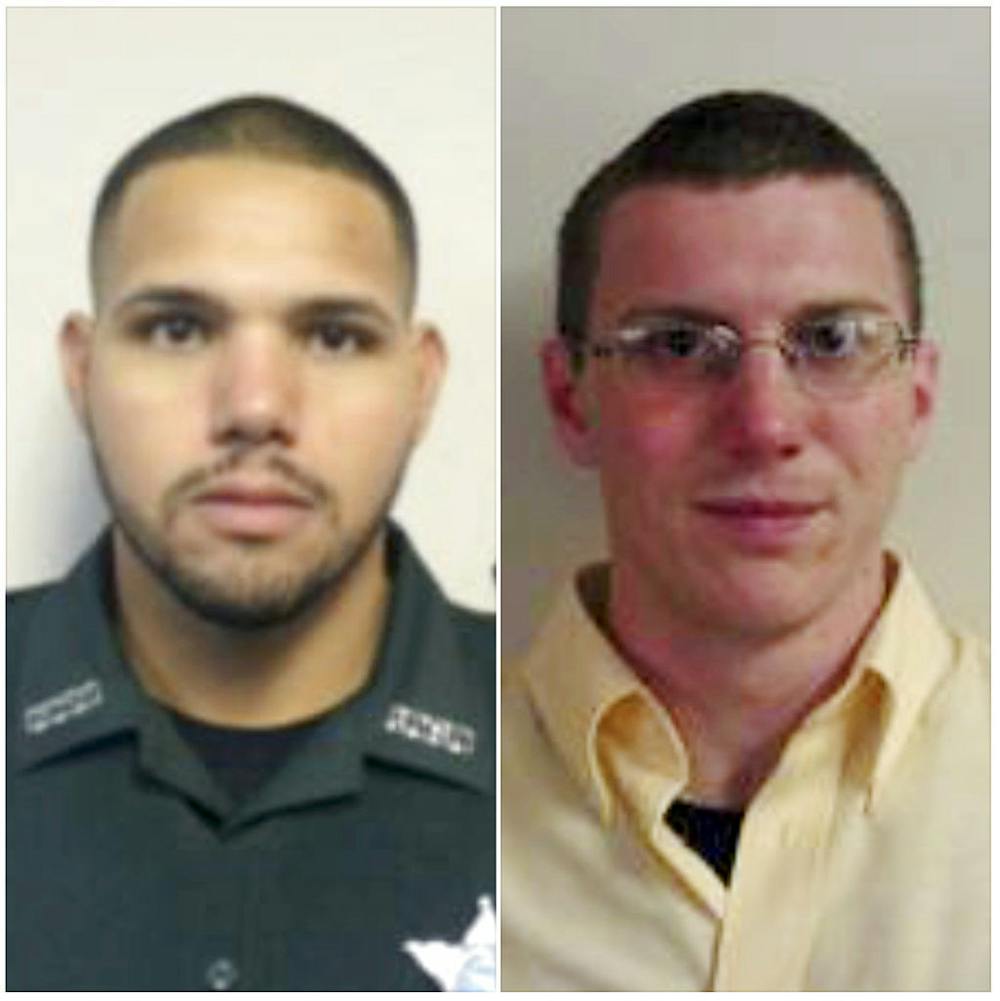 <p>These undated photos made available by the Gilchrist County Sheriff's Office shows Sgt. Noel Ramirez, left, and Deputy Taylor Lindsey. Authorities say the two Florida sheriff's deputies were shot dead, Thursday, April 19, 2018, through the window of a Chinese restaurant in Gilchrist, Fla., by a man who then killed himself.&nbsp;</p>