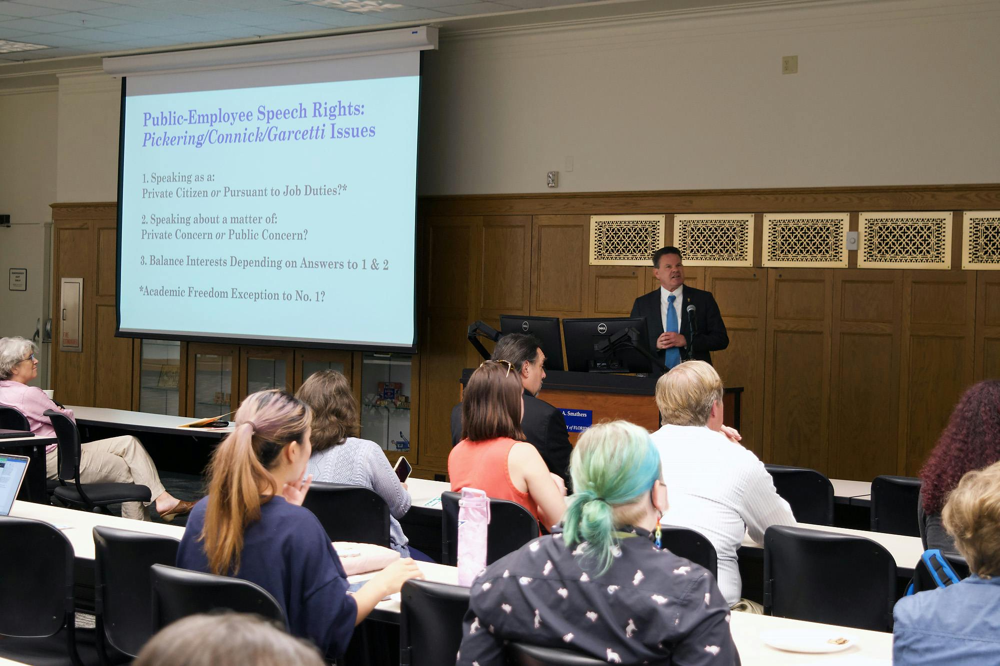 Clay Calvert, former director of the Marion B. Brechner First Amendment Project at UF, gives a speech about the legality of academic freedom at the College of Liberal Arts and Sciences, Tuesday, March 28, 2023. 