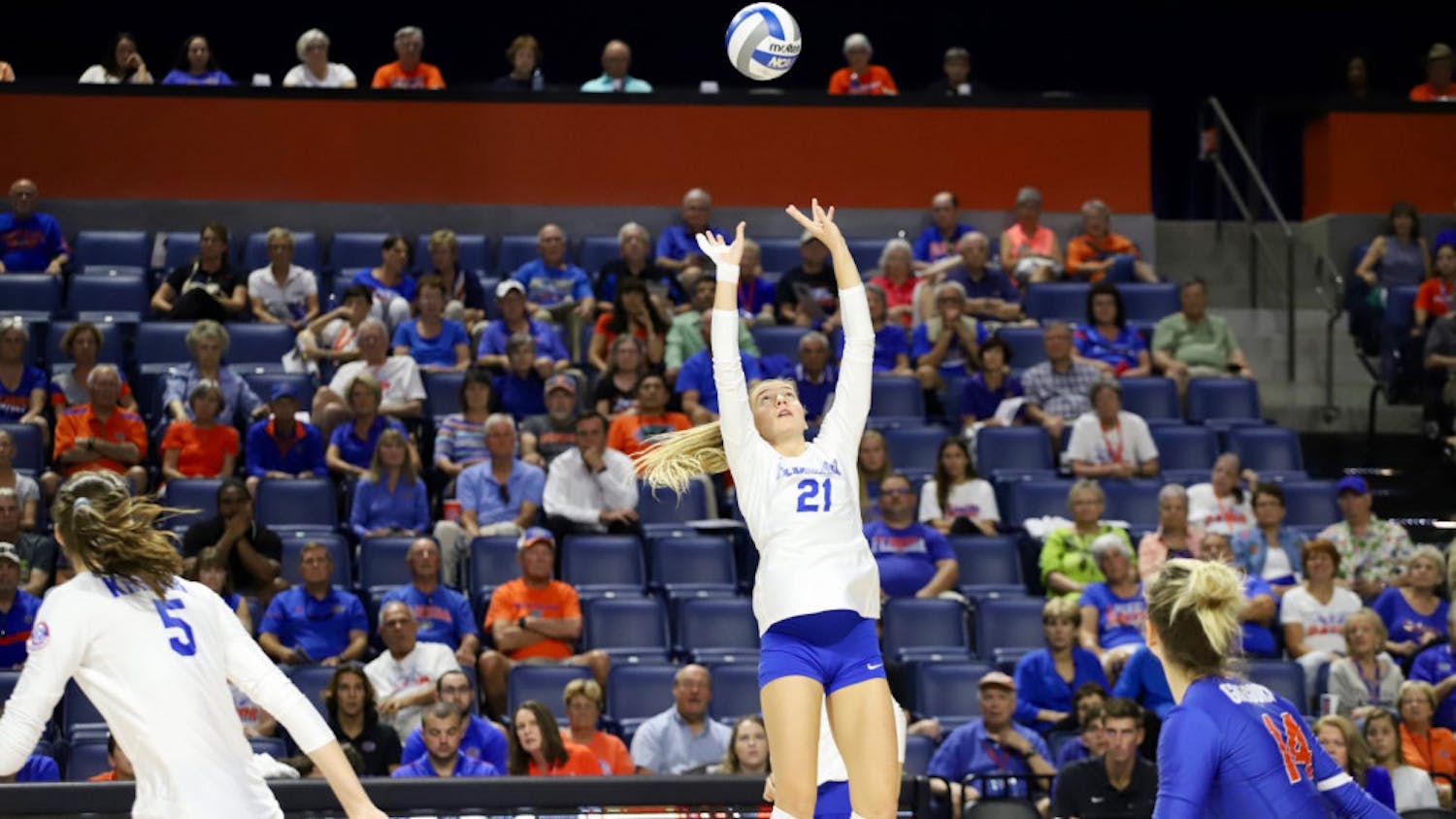 Florida's Marlie Monserez offers up a set during a game in 2019.