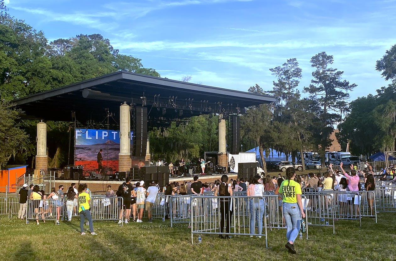 Students gather at Flavet Field for the Mt. Joy and flipturn concert on Friday, March 26, 2021.