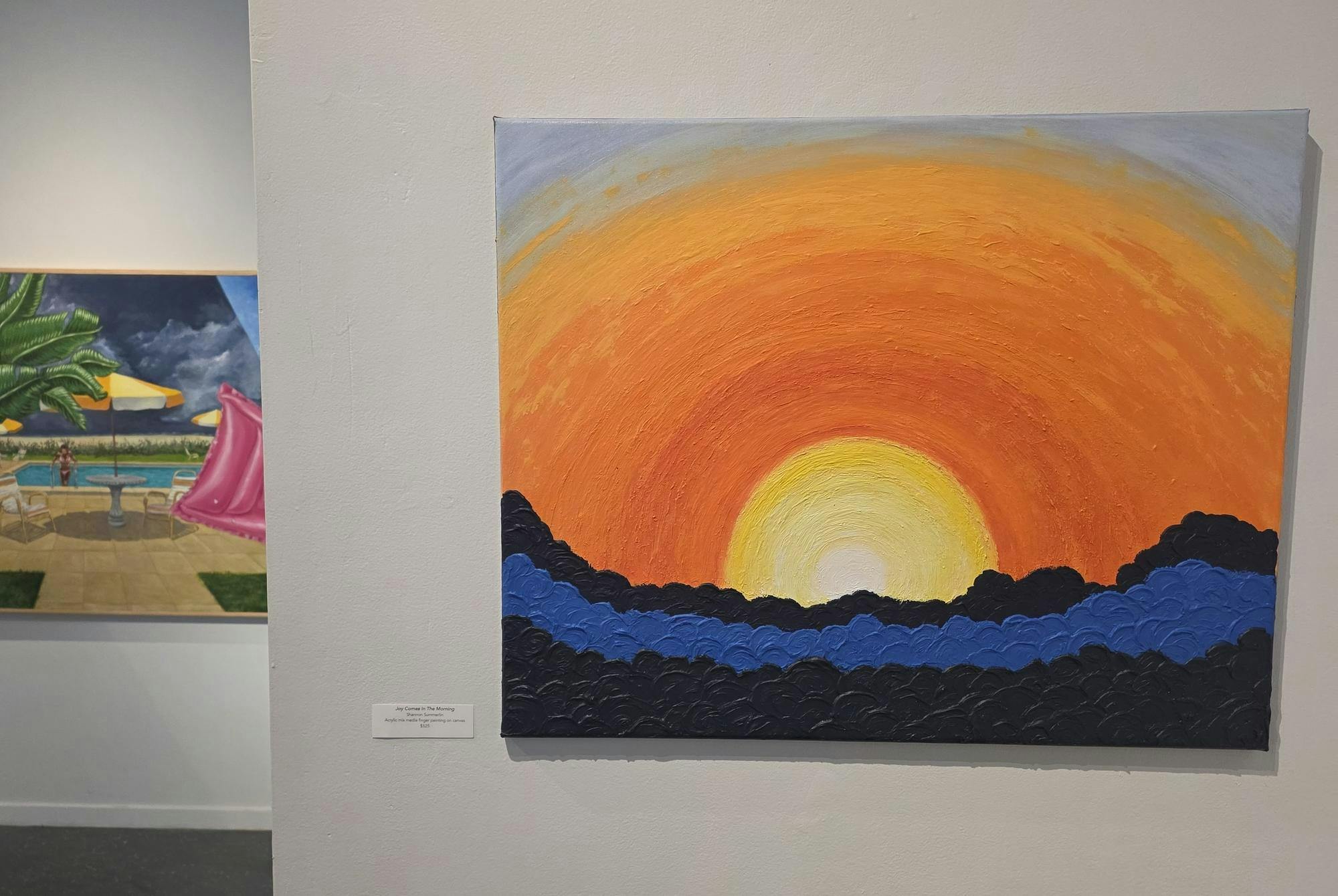 "Joy Comes In The Morning," an acrylic mix media finger painting by Shannon Summerlin, hangs in the Gainesville Fine Arts Association's Summer Showcase exhibit. 