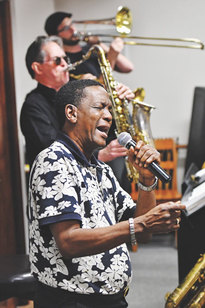 Little Jake Mitchell, a singer who became UF’s first black Gator Growl performer in 1961, rehearses with his band on Feb. 9 ahead of the Soulfest concert. 