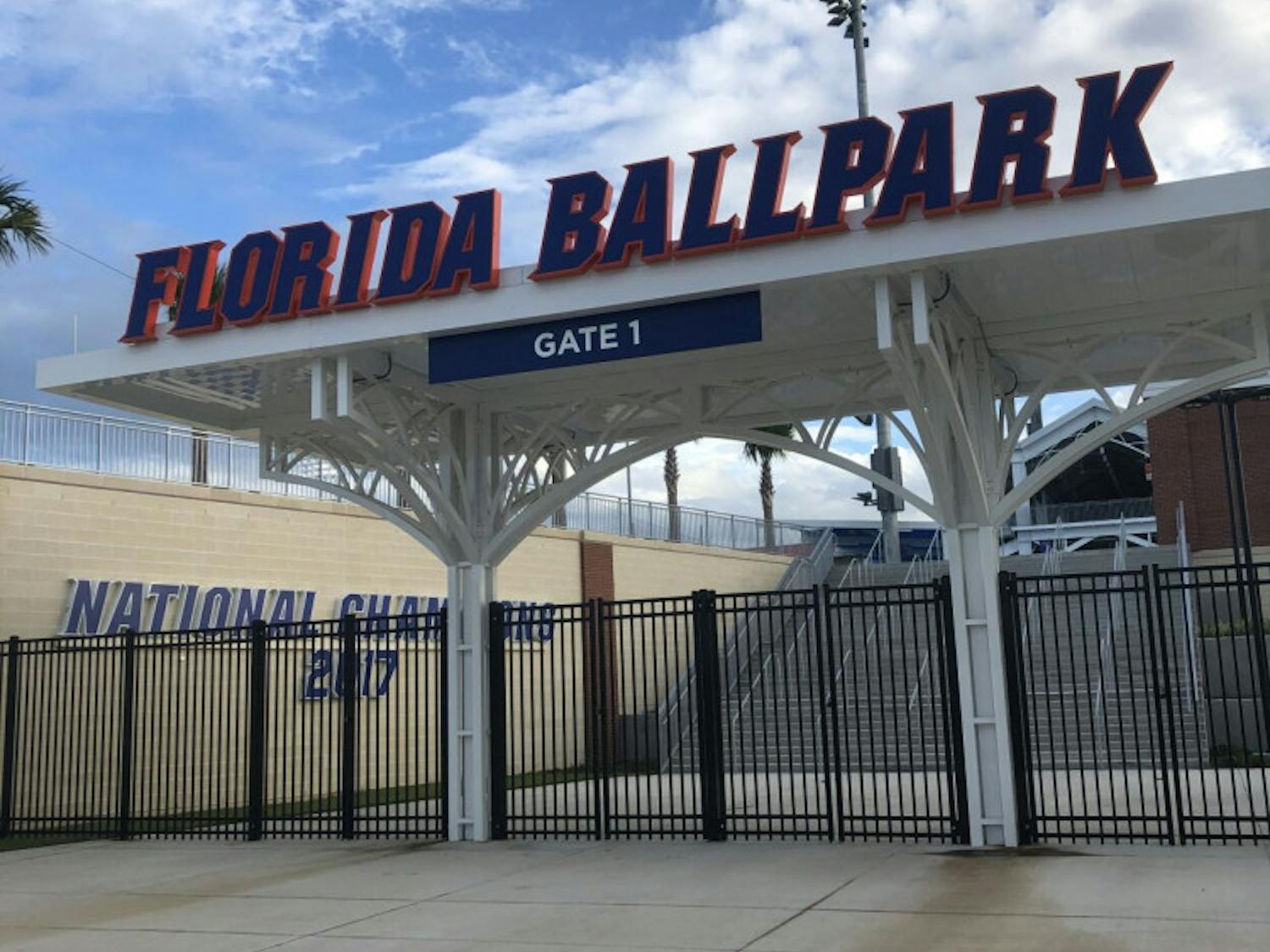 Gate 1 of Florida Ballpark. The new stadium, located next to Donald R. Dizney Stadium along Hull Road, has a capacity of over 7,000. 