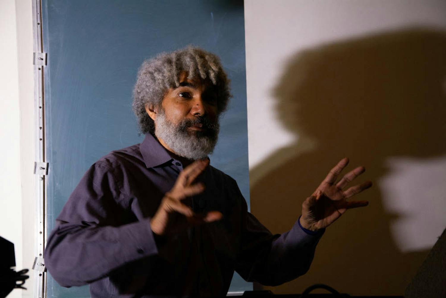 Fred Wilson, a New York-based conceptual artist, brings representation and visibility of racial minority subjects by recontextualizing mainstream spaces in museums and cultural institutions. He&nbsp;presented a lecture to about 80 students and art enthusiasts Jan. 15 at Little Hall.