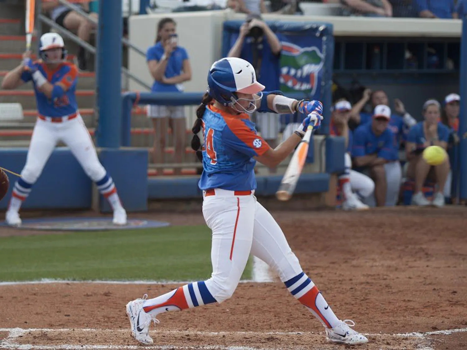 UF shortstop Sophia Reynoso swings at a pitch during Florida's 15-7 win against Bethune-Cookman on March 29, 2017, at Katie Seashole Pressly Stadium.
