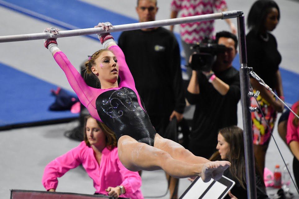 UF gymnast Alex McMurtry swings during Florida's win over Auburn on Jan. 27, 2017, in the O'Connell Center.