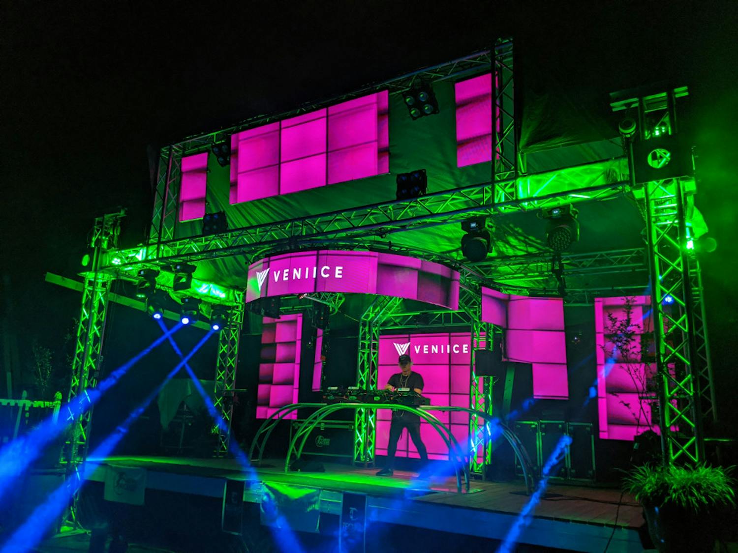 Palmieri, 34-year-old Gainesville resident and owner of Gator Sound and Lighting has built a fully functioning stage, complete with lasers and lights, in his backyard.