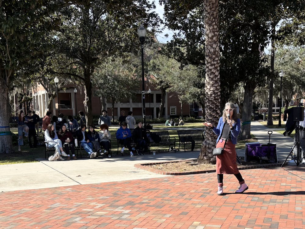 <p>Controversial street preacher Cindy Smock returned to her alma mater, UF, to share the message of being a "Ho No Mo" Jan. 24.</p>