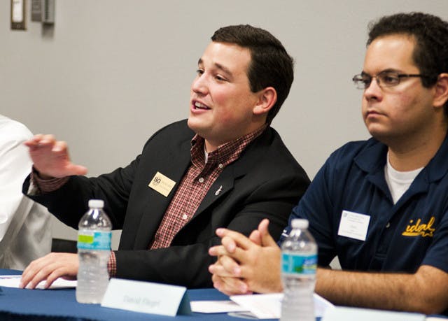 UF Student Senate President Micah Lewis speaks during a town hall meeting in Room 282 in the Reitz Union on Wednesday night.