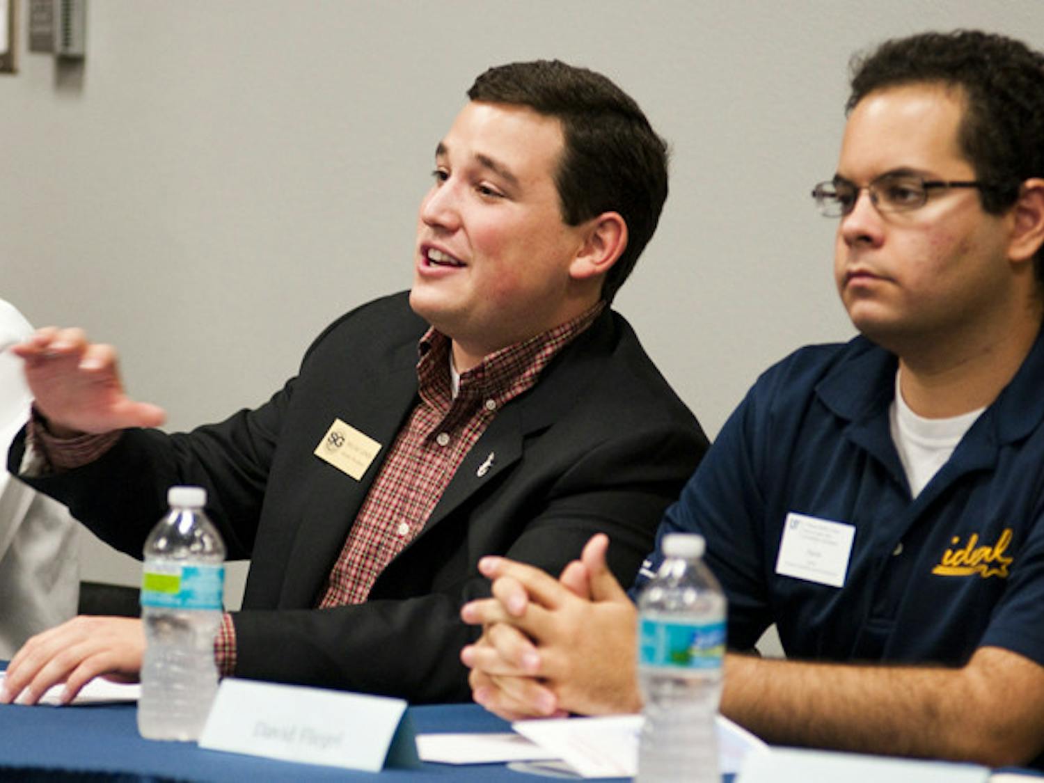 UF Student Senate President Micah Lewis speaks during a town hall meeting in Room 282 in the Reitz Union on Wednesday night.