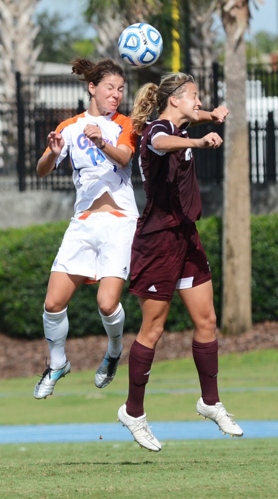 Jo Dragotta battles a Mississippi State defender for the ball in Florida’s 4-1 win on Oct. 14 at James G. Pressly Stadium.