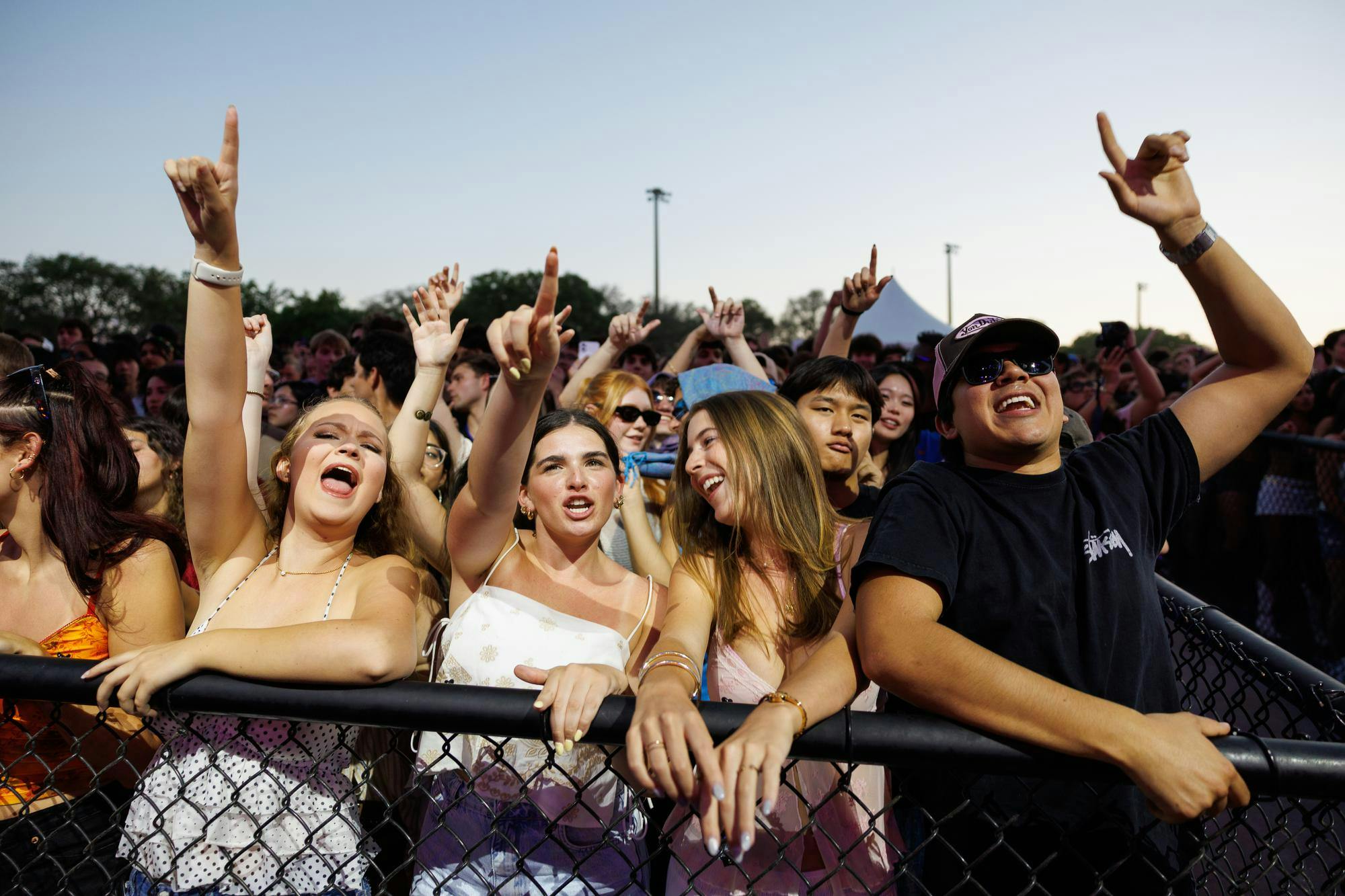 University of Florida students dance while The Chainsmokers perform during SwampFest at Flavet Field, Tuesday, April 14, 2026, in Gainesville, Fla.