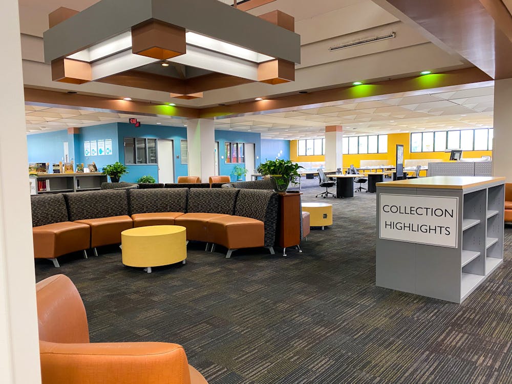 <p>The ground floor of Marston Science Library Monday, June 28, 2021.</p>