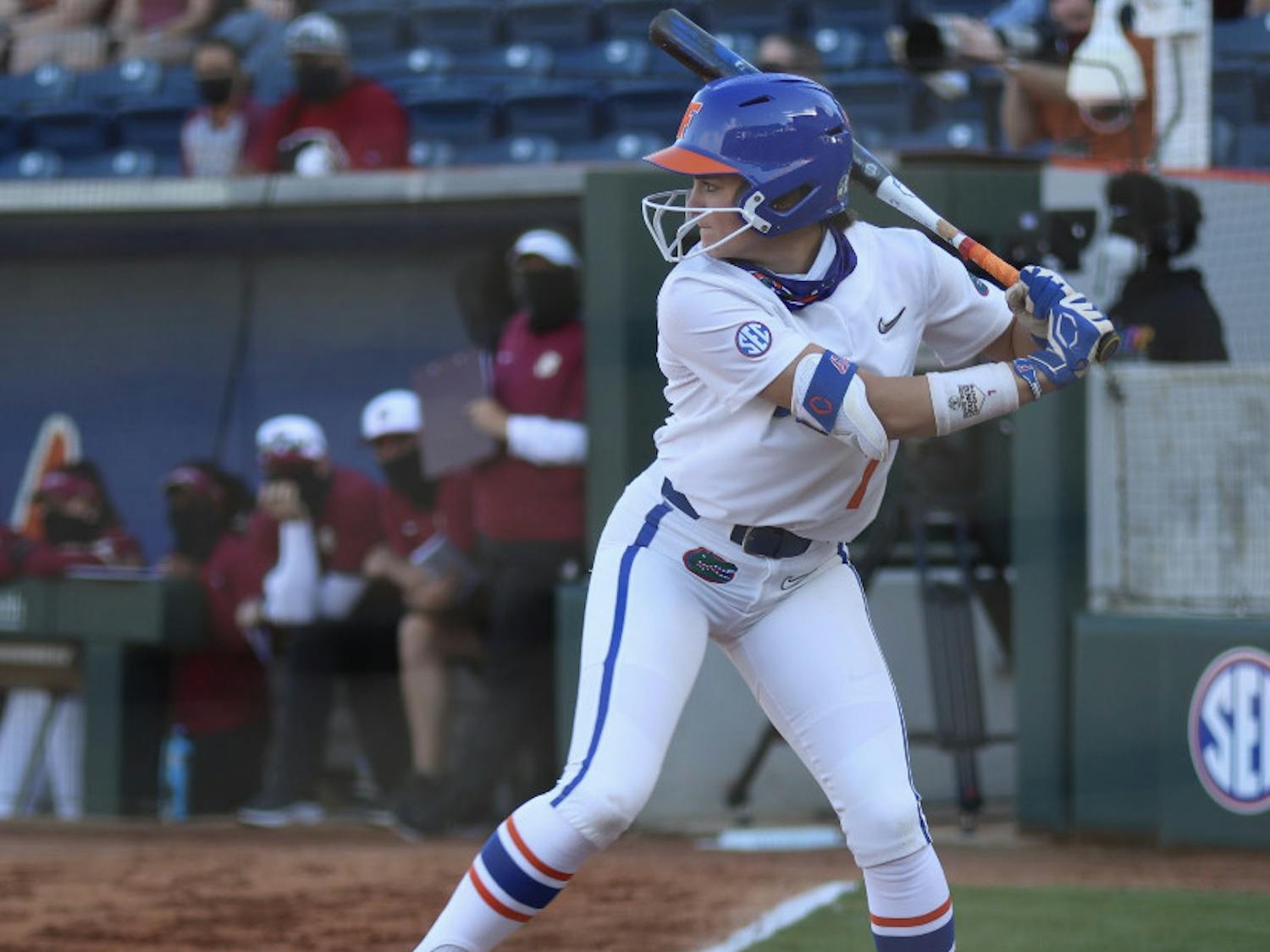 Infielder Hannah Adams prepares her swing March 3, 2021 against Florida State. Adams returned to action Wednesday against Texas A&M.