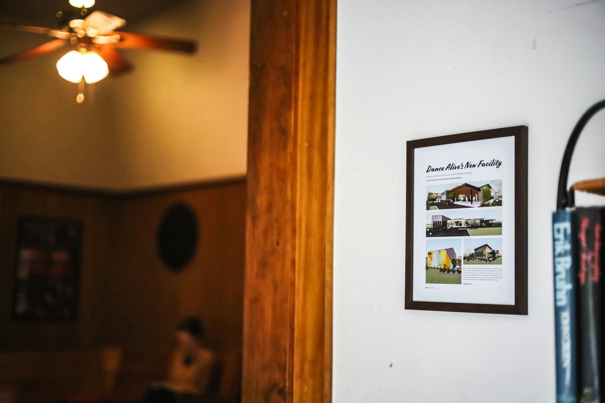 A photo of Dance Alive National Ballet's plans for its new arts building hanging in the studio on Monday, April 1, 2024.