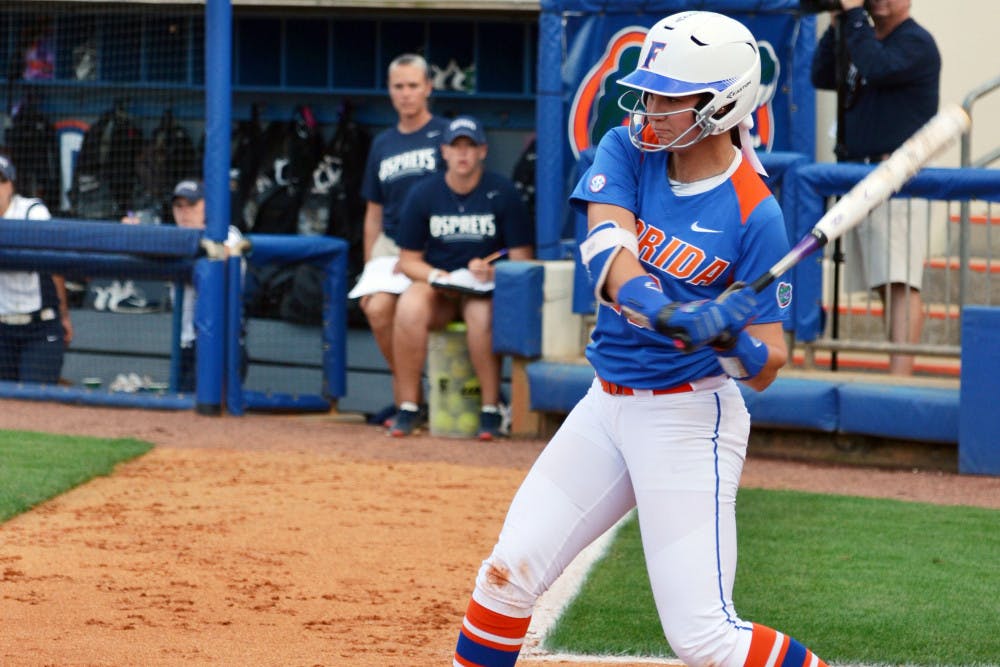 <p>Nicole DeWitt bats during UF's 2-1 win against UNF on April 1, 2015, at Katie Seashole Pressly Stadium.</p>