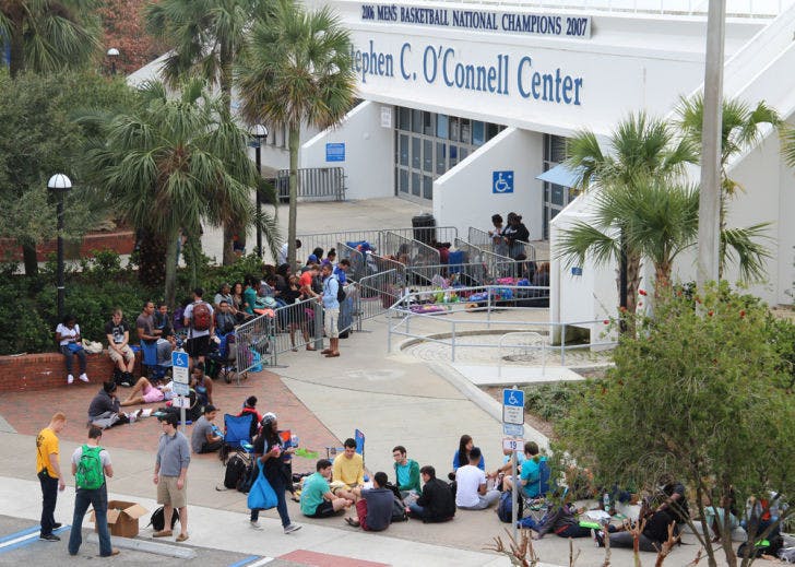 Students wait in line Tuesday morning for tickets to the J. Cole concert featuring Chance the Rapper, presented by Student Government Productions.