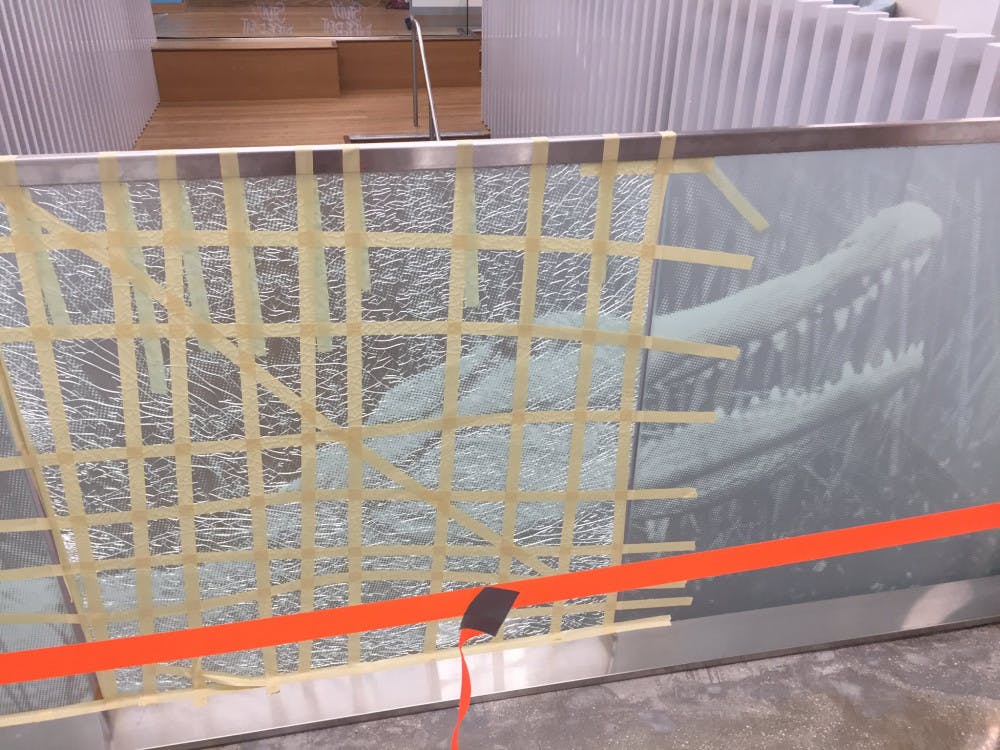 Broken glass at Newell Hall