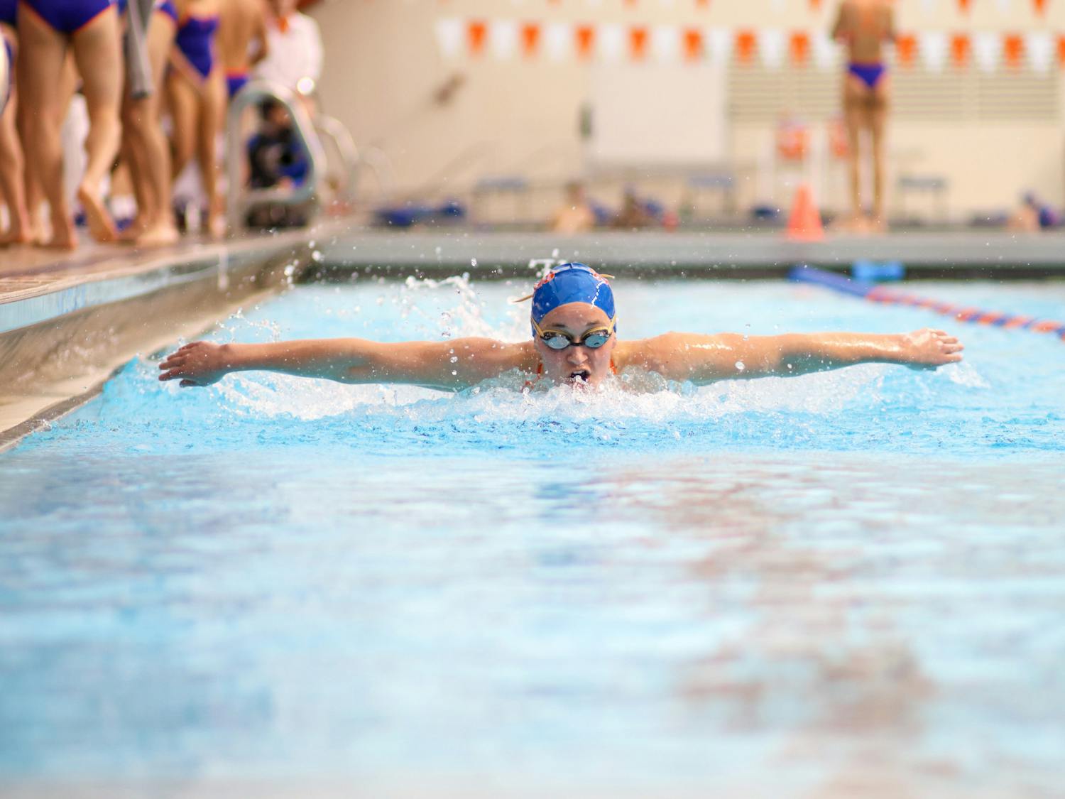 Florida swimmer Elise Bauer swims in the Gators' win against Florida Atlantic Friday, Jan. 13, 2023.