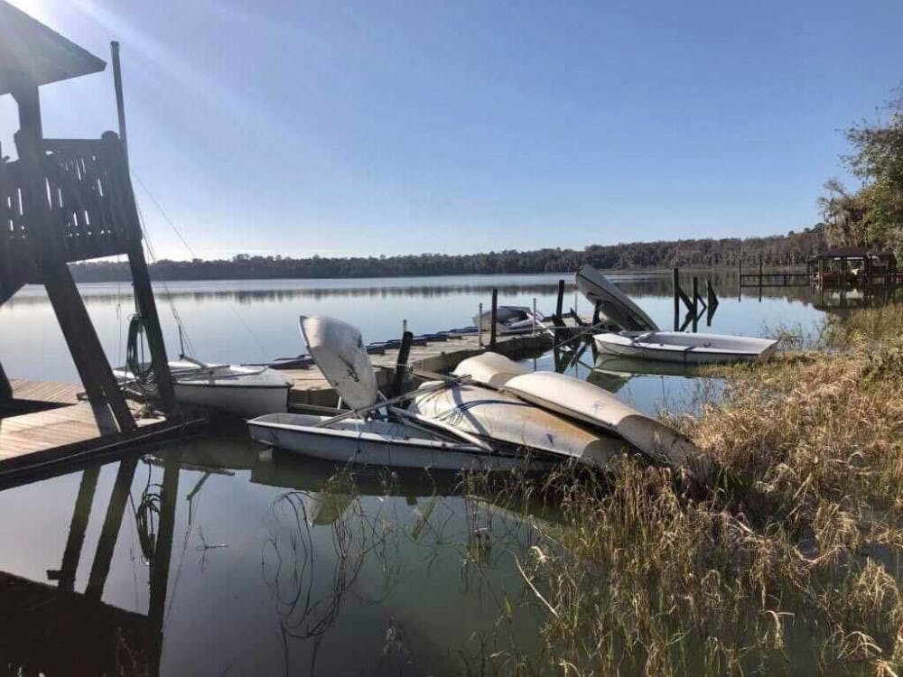 <p>Most of the UF Sailing Team’s equipment suffered damage on Lake Wauburg from high winds.</p>