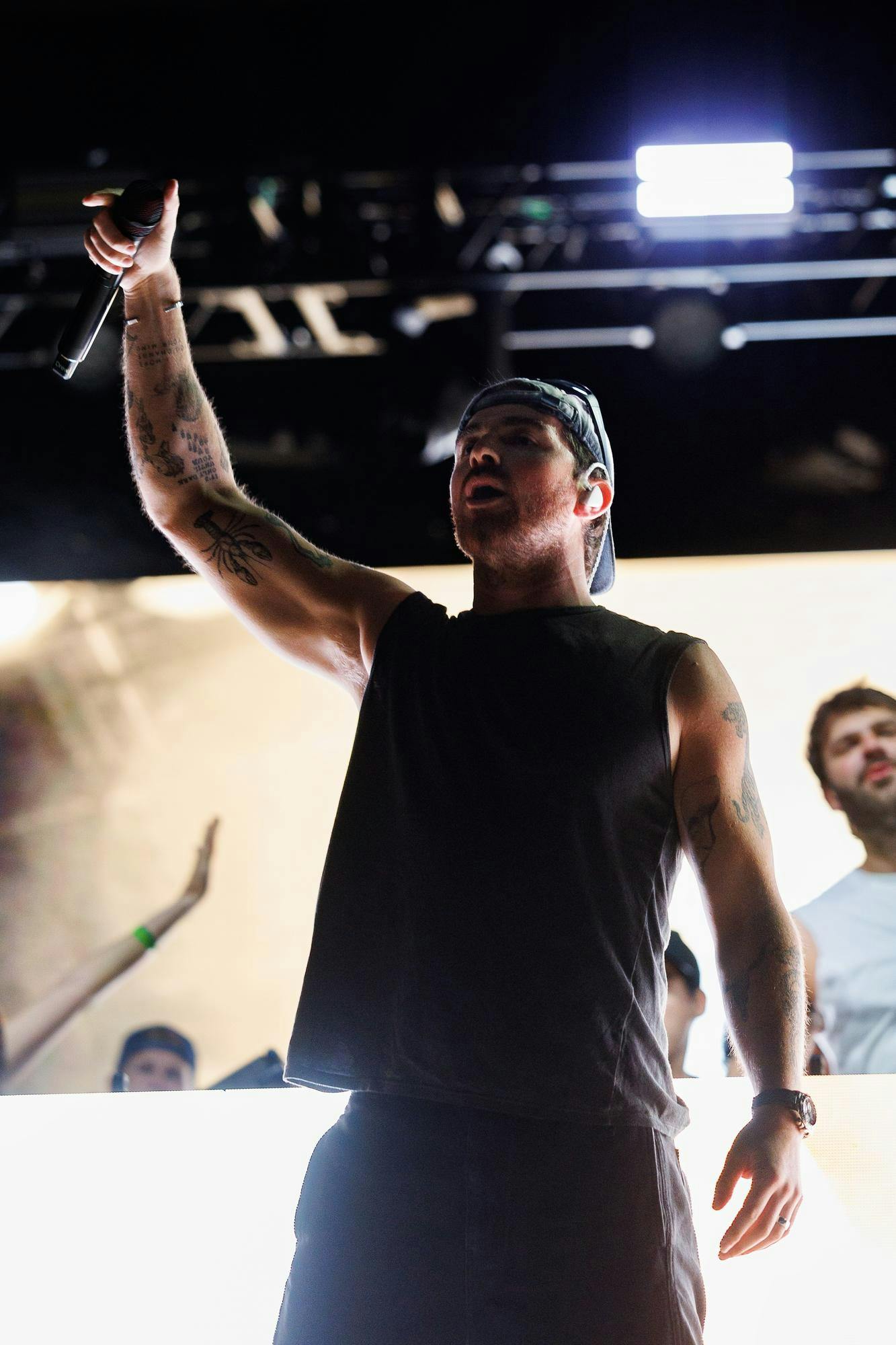 Andrew Taggart of The Chainsmokers yells out to the crowd during SwampFest, Tuesday, April 14, 2026, in Gainesville, Fla.