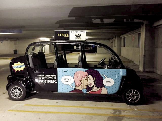 Sexual Trauma Interpersonal Violence Education, a UF sex-education program run through GatorWell, is advertising its sexual consent campaign on the sides of a Green Operated Transit Carrying Humanity Around (GOTCHA) Ride. GOTCHA Ride is a free transportation service for students who travel to campus, Midtown and downtown Thursday through Saturday from 9:30 p.m. to 3 a.m.