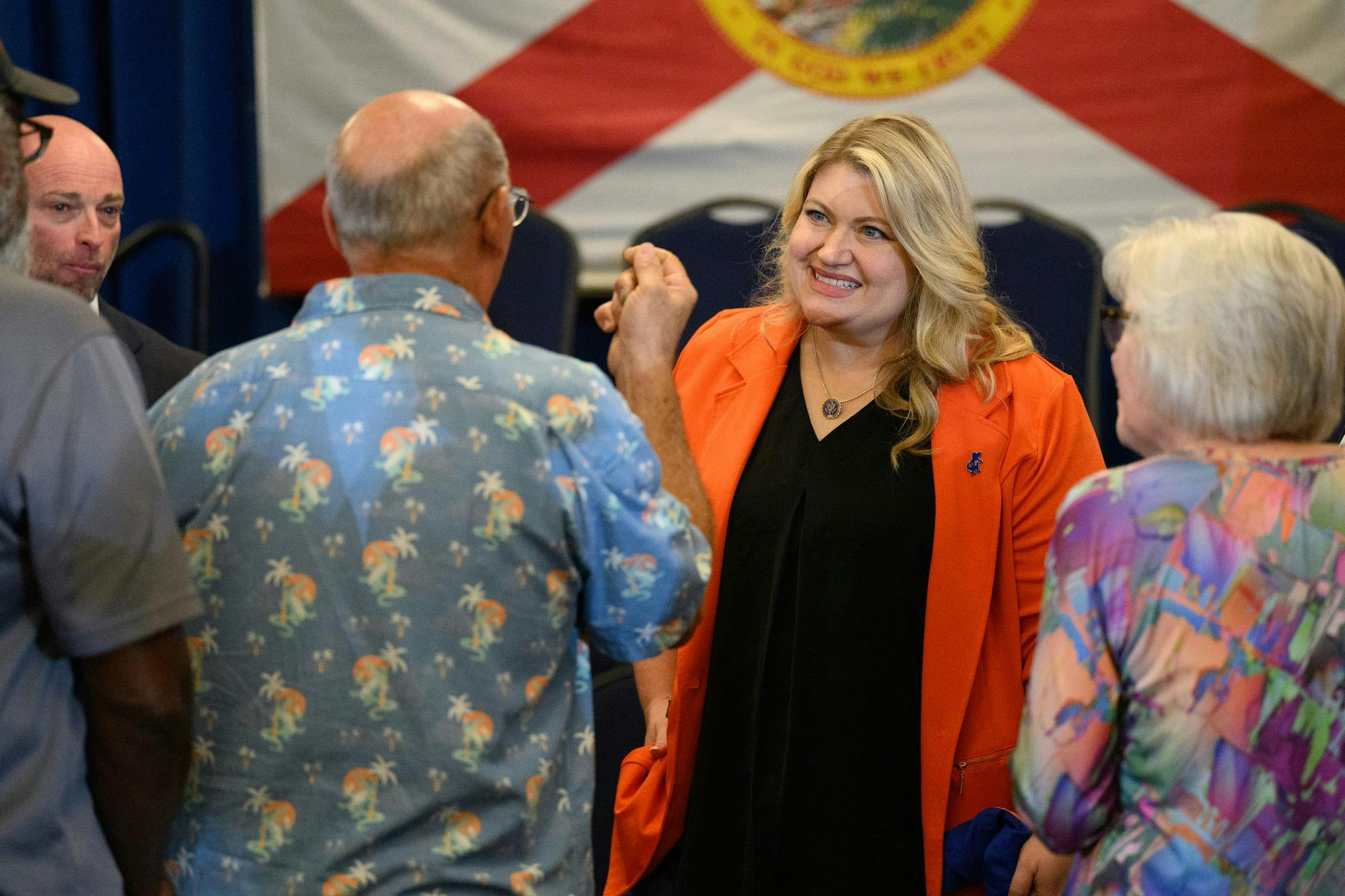 Representative Kat Cammack speaks to voters after a Byron Donalds town hall as a part of his Defending the Florida Dream Tour, Wednesday, Sept. 30, 2026, in Gainesville, Fla.