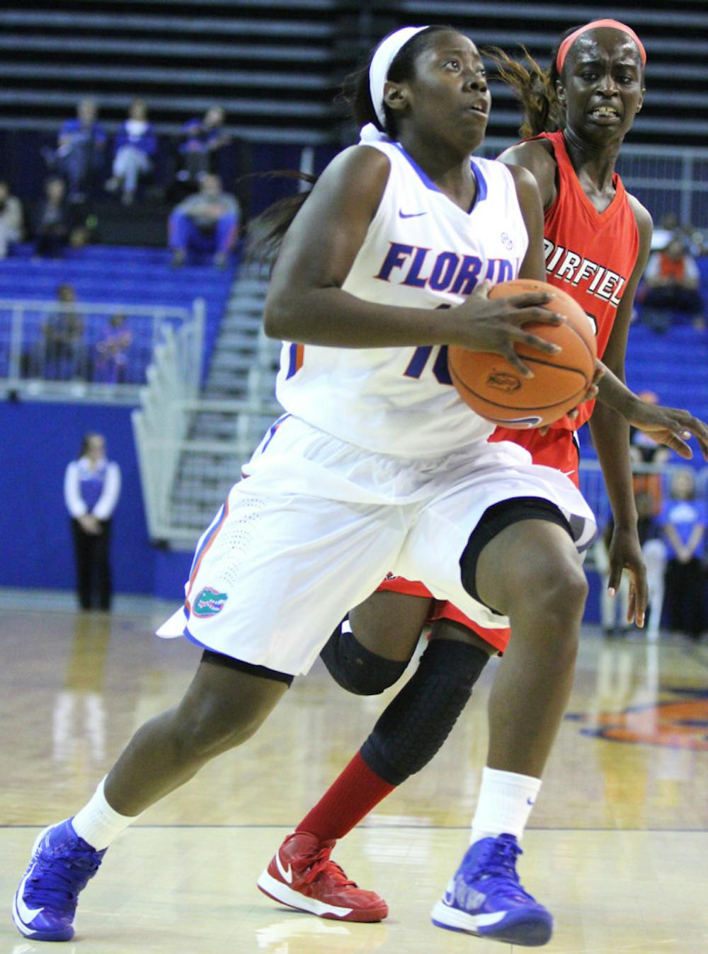 <p style="text-align: left;">Junior guard Jaterra Bonds drives past a Fairfield defender in a 71-49 victory at the Stephen C. O'Connell Center on Nov. 9. Bonds scored a season-high 21 points in a seven-point loss to No. 6 Kentucky on Thursday night at the Memorial Coliseum in Lexington, Ky. The Wildcats defeated the Gators in all three matchups last season by an average margin of four points.</p>