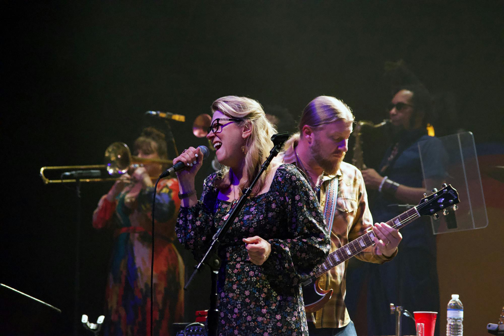 Susan Tedeschi, lead singer of Tedeschi Trucks, sings beside her husband Derek Trucks during their opening song in the Phillips Center Sunday, Jan. 23, 2023.