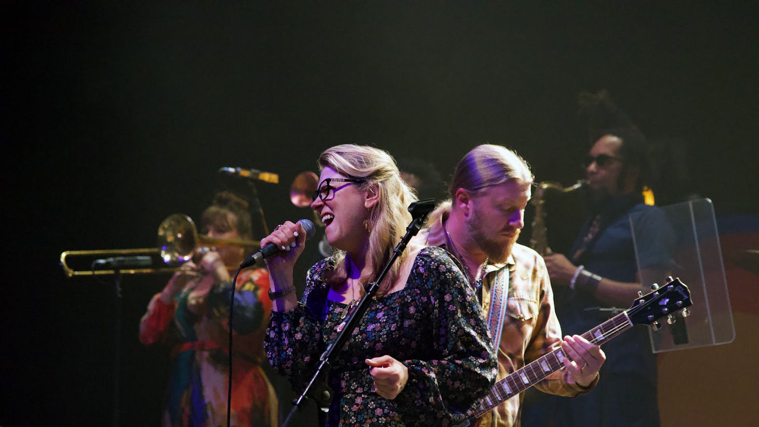 Susan Tedeschi, lead singer of Tedeschi Trucks, sings beside her husband Derek Trucks during their opening song in the Phillips Center Sunday, Jan. 23, 2023.