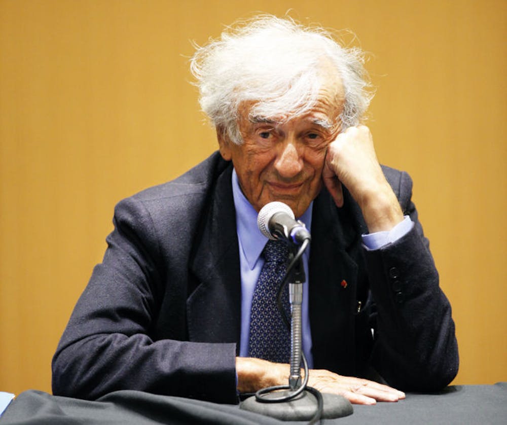 <p>Holocaust survivor Elie Wiesel speaks to a crowd of about 1,700 at the Phillips Center for the Performing Arts on Tuesday evening, filling the room to capacity. The Nobel Peace Prize winner was brought by Accent Speaker’s Bureau and Jewish Awareness Month.</p>