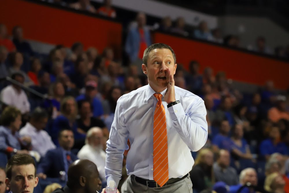Coach Mike White at Florida's game versus UNF last year. This season, the Gators will welcome Stetson to the O'Connell Center for their 63rd meeting on the court.