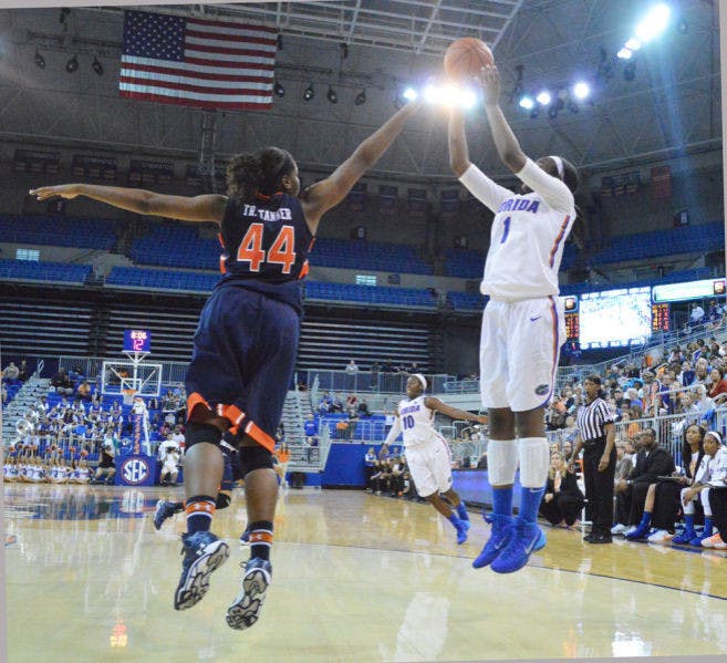 Ronni Williams shoots the ball during Florida’s 87-69 win against Auburn on Sunday in the O’Connell Center. Williams scored 10 points against the Tigers.