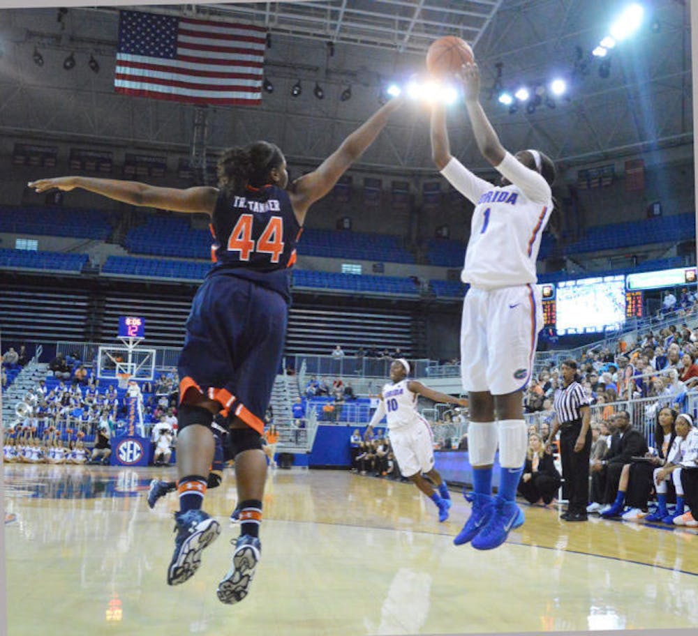 <p>Ronni Williams shoots the ball during Florida’s 87-69 win against Auburn on Sunday in the O’Connell Center. Williams scored 10 points against the Tigers.</p>