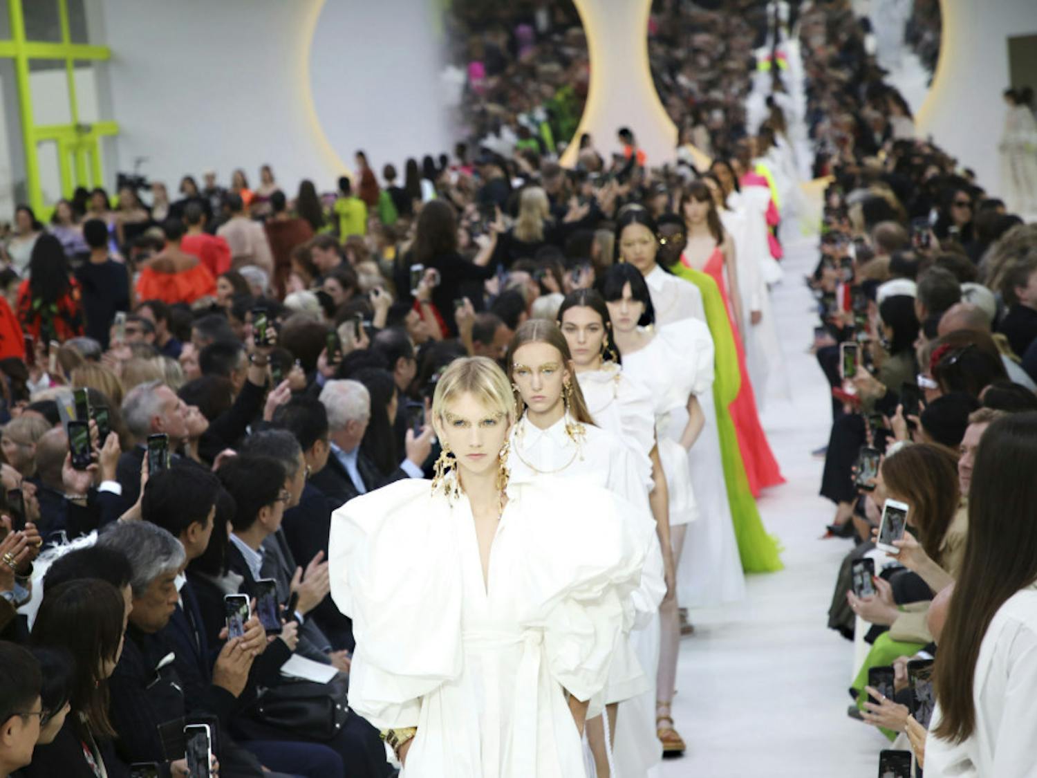 Models wear creations as part of the Valentino Ready To Wear Spring-Summer 2020 collection, unveiled during the fashion week, in Paris, Sunday, Sept. 29, 2019. (Photo by Vianney Le Caer/Invision/AP)