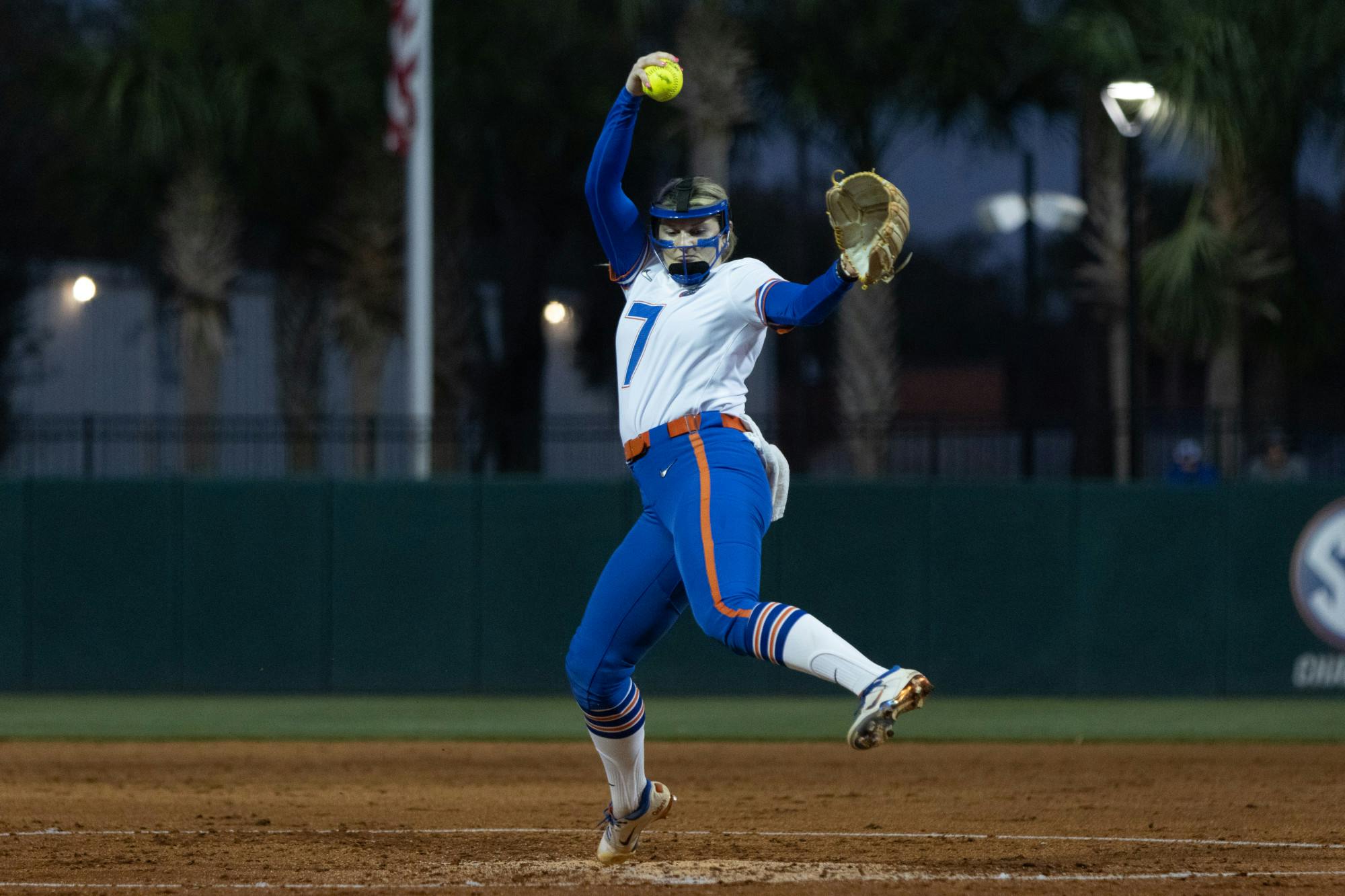 Florida right-handed pitcher Keagan Rothrock dominates in the circle during the Gators’ 9-1 win over Jacksonville, Wednesday, February 14, 2024.