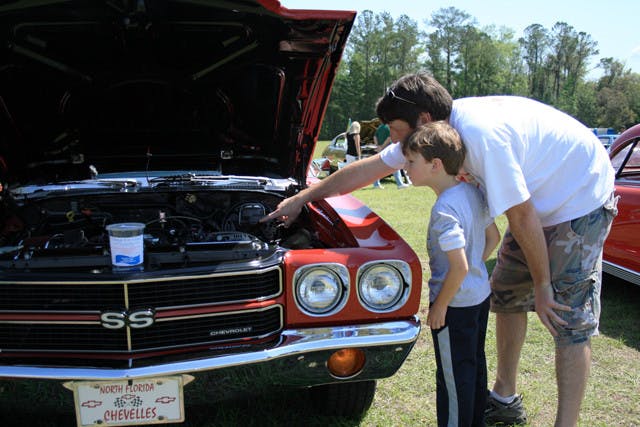 Scott Jarrell, 37, of Newberry, walks around with his son&nbsp;Will, 6, at the Slamfest Car and Truck Show on Saturday afternoon.