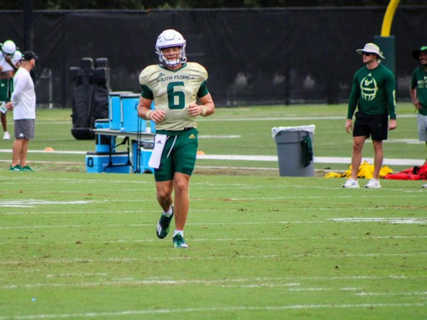 University of South Florida quarterback Cade Fortin at practice. Credit: Francisco Rosa/USF Oracle